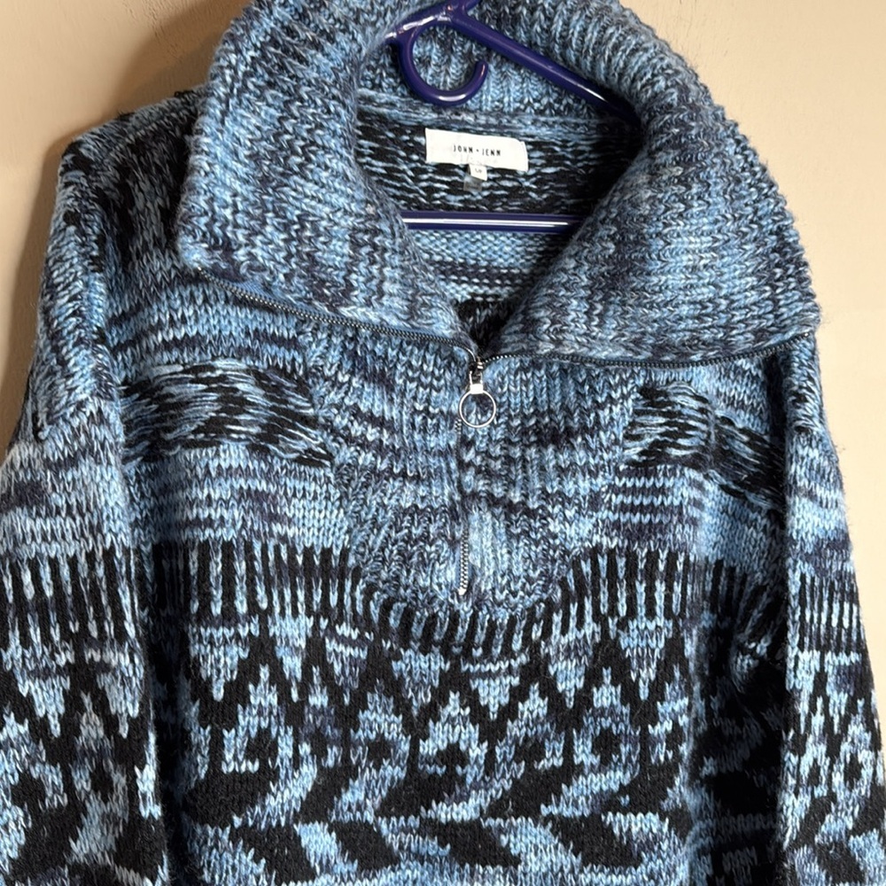 John + Jenn quarter zip oversized sweater size small blue and navy with black - Picture 2 of 6